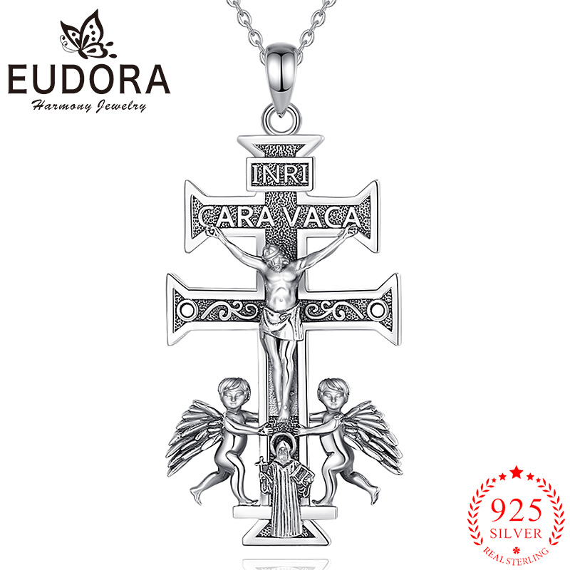 925 Sterling Silver Chain Necklace Men - Eudora Sterling Silber Caravaca Kreuz Jesus