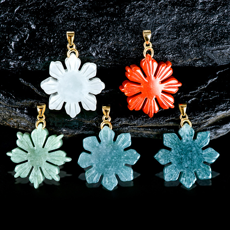 Necklaces - Myanmar Jade Sonnenblume Anhänger Halskette echte