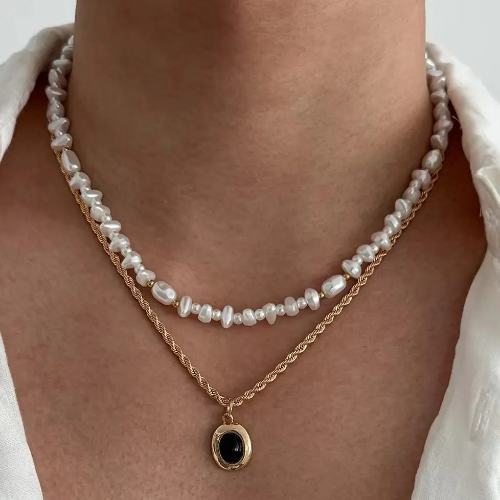 Pearl Choker Necklace Vintage - Neues 2-teiliges Set Vintage Geometrie Harz
