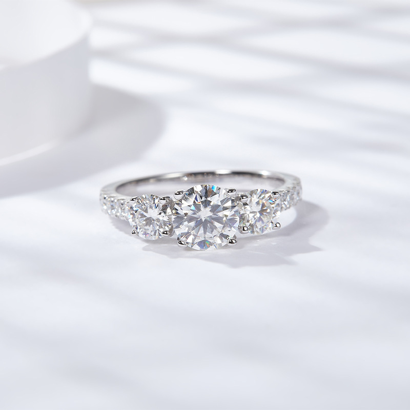 Moissanite Engagement Ring 1 Carat - HTOTOH 3 Stein 1 Karat D