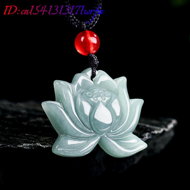 Necklaces - Myanmar Jadeit Lotus Anhänger Halskette Charm