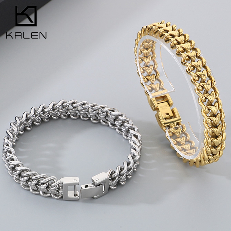 Cuban Link Chain 12Mm - KALEN Glänzendes Edelstahl-Armband mit geflochtener Kette
