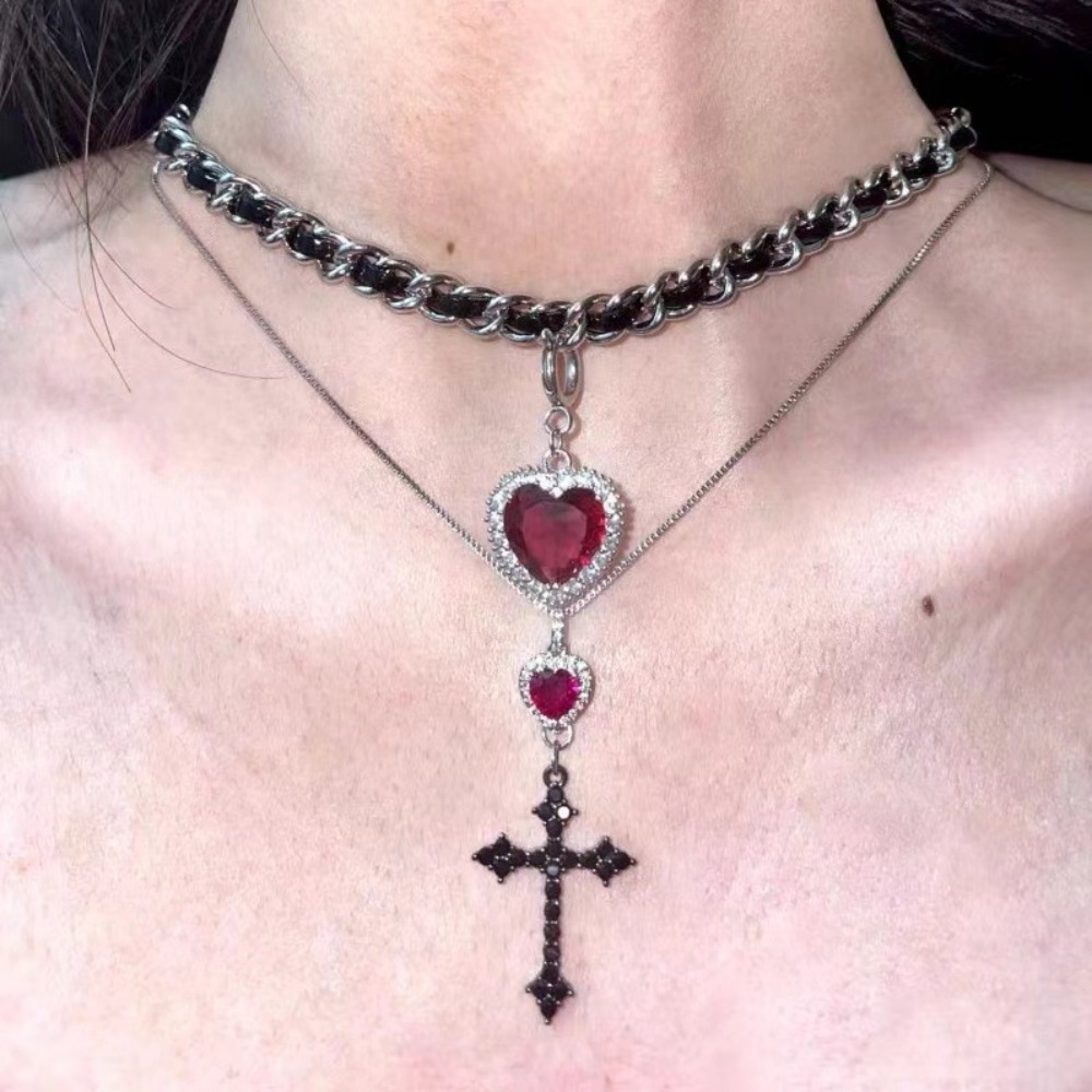 Punk Grunge Rotes Herz Kristal – Layered Pendant Necklace Aesthetic Bewertung und Preis