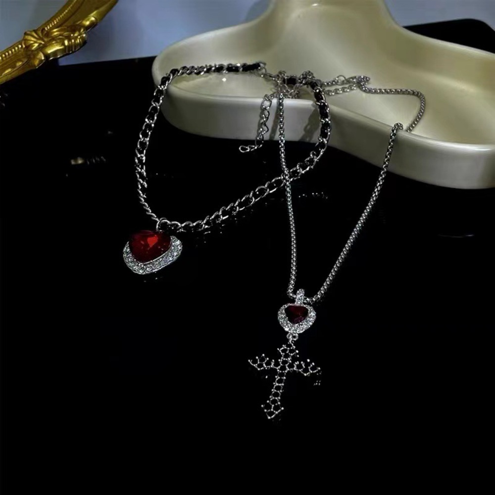 Punk Grunge Rotes Herz Kristal – Layered Pendant Necklace Aesthetic Bewertung und Preis